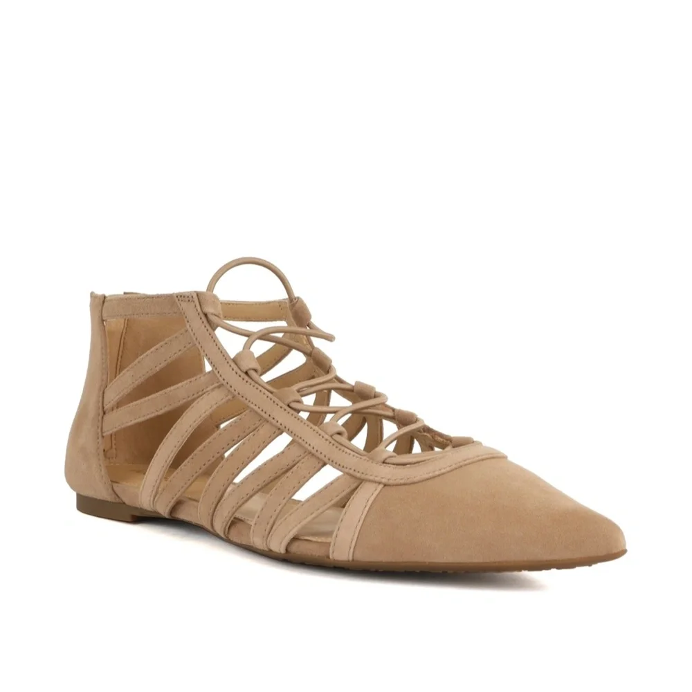 Michael Kors Clarissa Nude Suede Flat Sandals Leather Pointed Toe Slide Flats 8 - Picture 4 of 11
